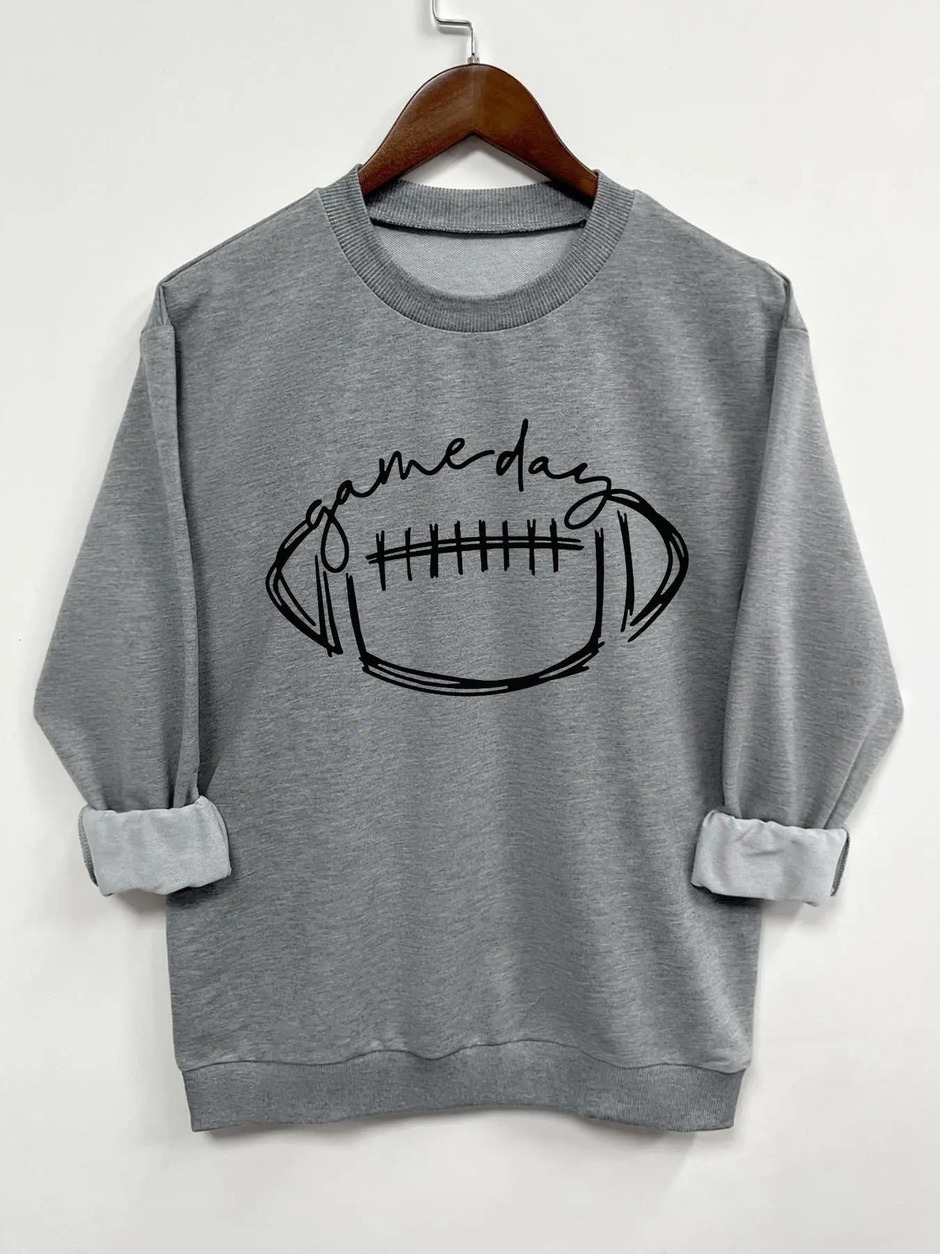Rugby Print Round Neck Casual Long Sleeve Crew Neck Spring & Fall Top Daily T-Shirts, Hoodie, Sweatshirt