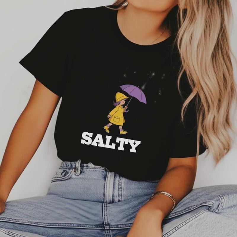 Women's Salty Girl Tee, Vintage Casual Short Sleeve Shirt, Trendy Umbrella Top, Gift For Her, Casual Tee, Retro Teem,...