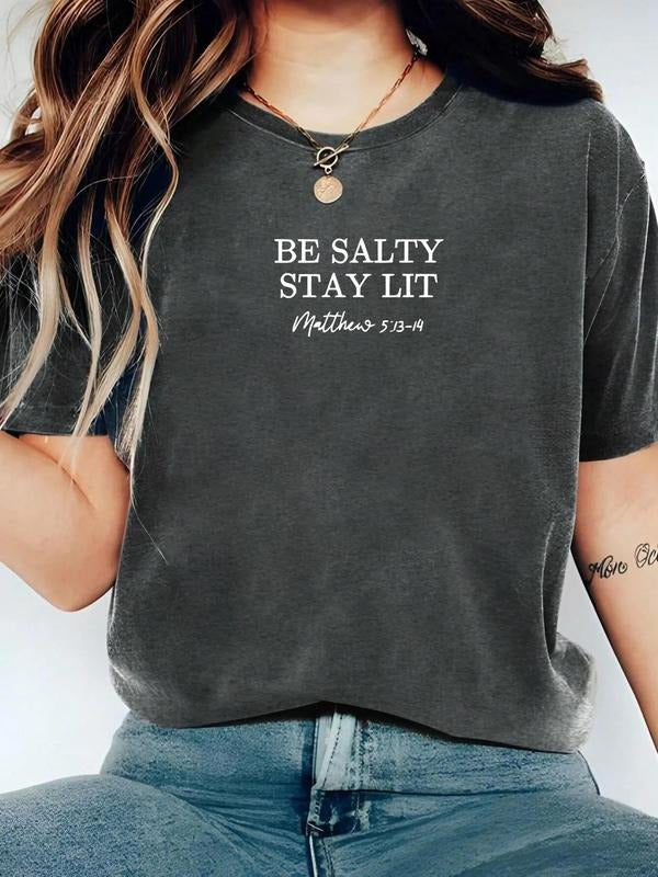 Women's Sassy Stay Salty Round Neck Graphic Tee, Fashion Casual Crew Neck T-shirt for Daily Holiday Vacation Outdoor...
