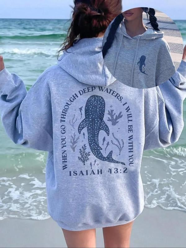 Women's Shark Print Thick Hoodie, Casual Long Sleeve Hooded Sweatshirt for Fall & Winter, Women's Clothes for Daily Wear,...