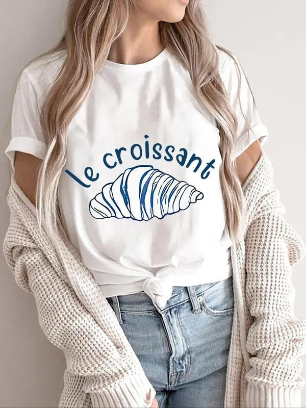 Women's Shell Print Round Neck Tee, Trendy Casual Crew Neck Short Sleeve T-Shirt for Daily Wear, Ladies Summer Outfit,...