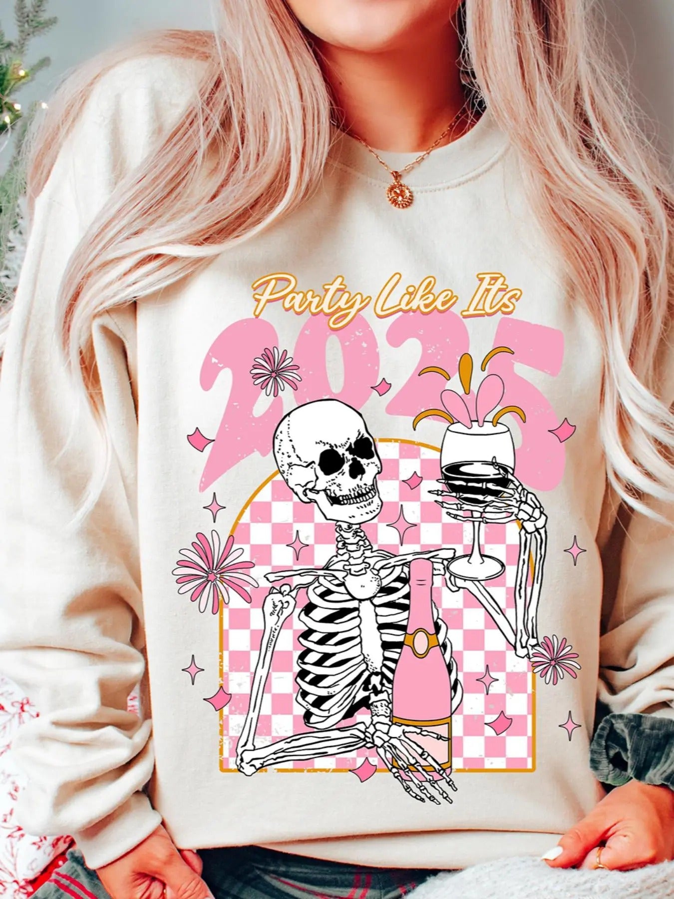 Women's Skeleton & Drink Print Crew Neck Sweatshirt, Fashion Casual Pullover for Daily Holiday Outdoor Wear, Women...