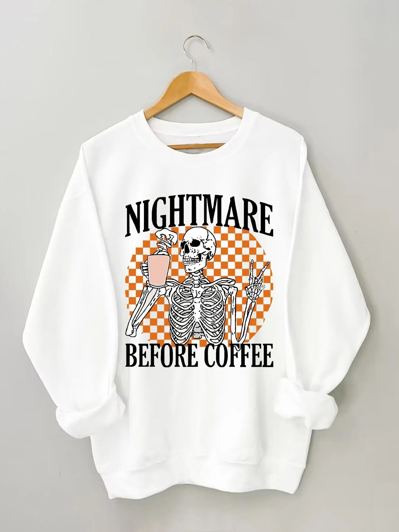 Women's Skeleton & Letter Print Drop Shoulder Sweatshirt, Casual Long Sleeve Round Neck Pullover for Daily Wear, Ladies...