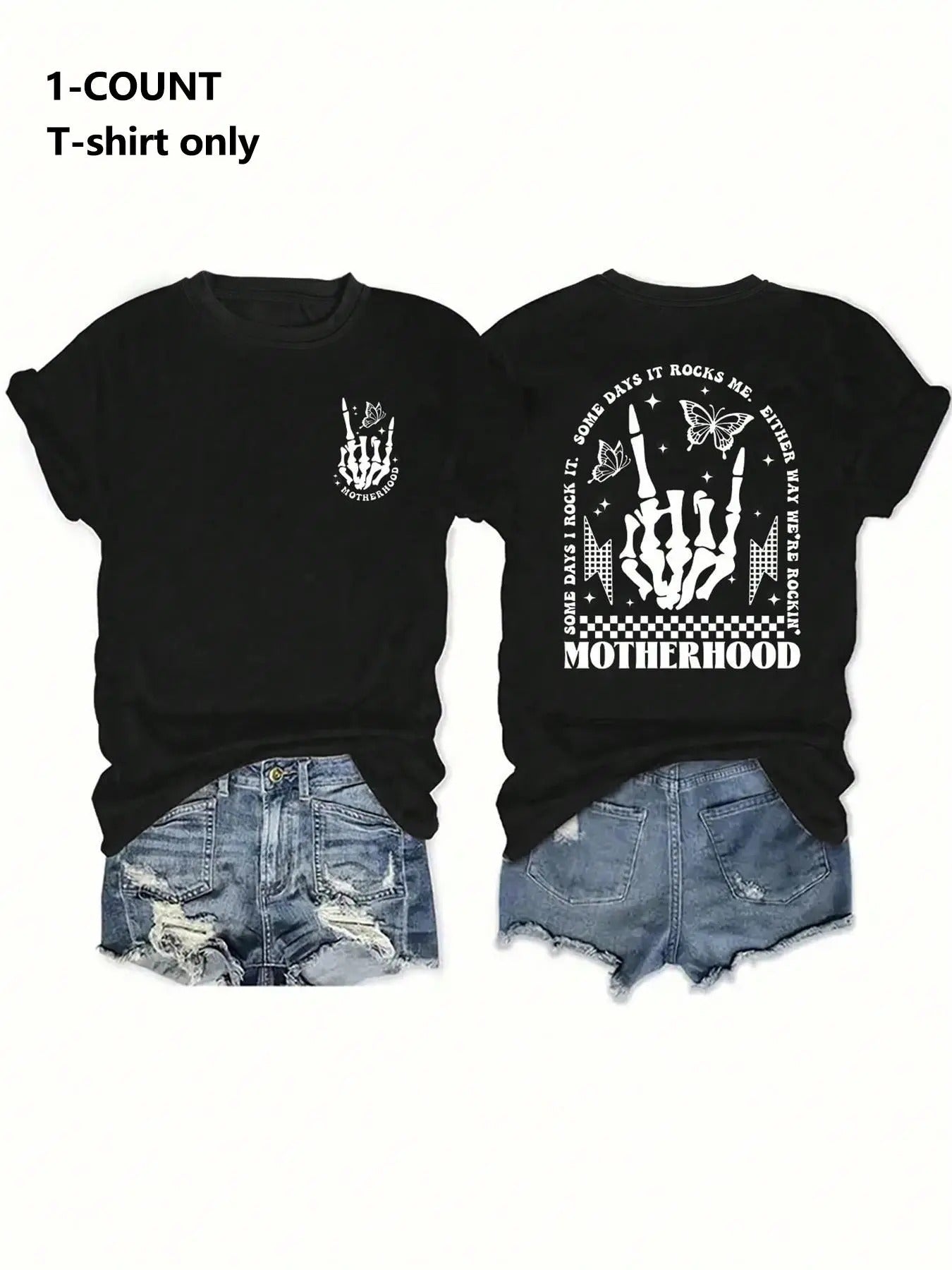 Women's Skeleton Hands Graphic Print Round Neck Tee, Fashion Casual Short Sleeve T-shirt, Ladies Summer Clothes for Daily...