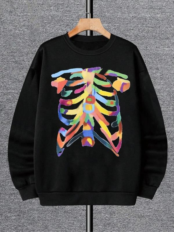 Women's Skeleton Print Crew Neck Sweatshirt, Casual Drop Shoulder Long Sleeve Pullover, Women's Fall & Winter Clothes for...