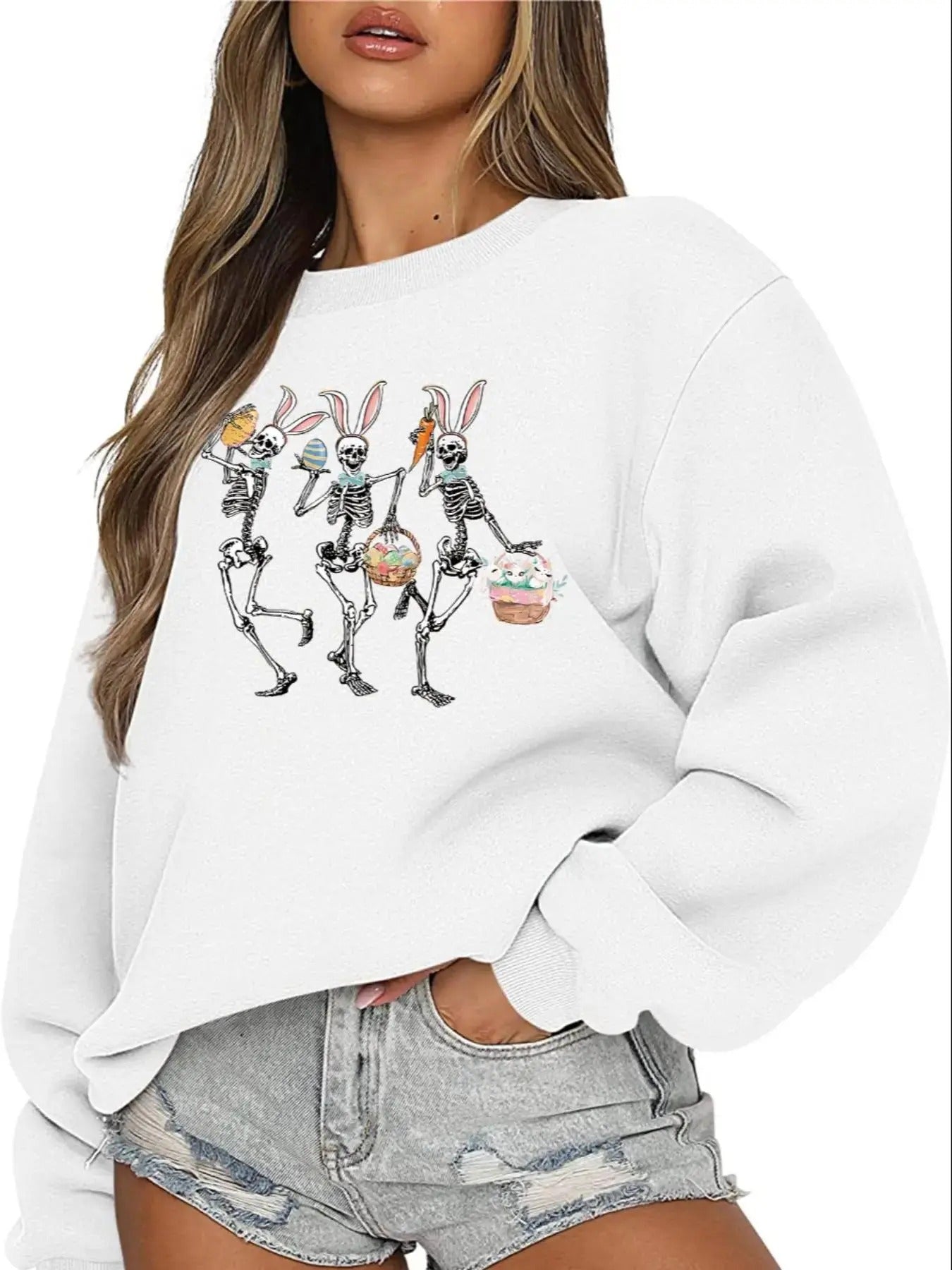 Women's Skeleton Print Drop Shoulder Sweatshirt, Casual Long Sleeve Round Neck Pullover For Fall & Winter, Fashion...
