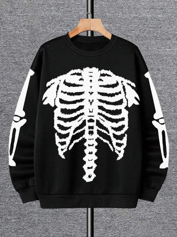 Women's Skeleton Print Drop Shoulder Sweatshirt, Casual Long Sleeve Round Neck Pullover for Fall & Winter, Women's...