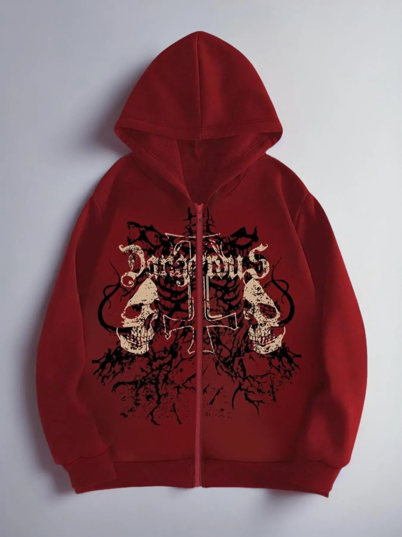 Women's Skull & Letter Graphic Zip Up Hoodie, Vacation Clothes, Fashion Casual Hooded Sweatshirt for Daily Holiday...