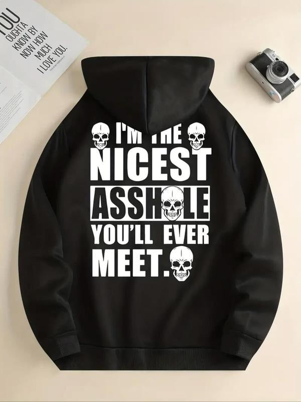 Women's Skull & Letter Print Drop Shoulder Hoodie, Fashion Casual Drawstring Pocket Hooded Sweatshirt for Daily Holiday...