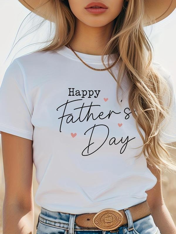 Women's Slogan & Heart Print Short Sleeve Tee, Fashion Crew Neck T-Shirt, Ladies Clothes for All Seasons Hoodie, Sweatshirt