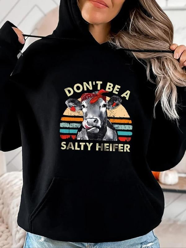 Women's Slogan Graphic Drop Shoulder Drawstring Hoodie, Fashion Casual Pocket Hooded Sweatshirt for Daily Holiday Outdoor...