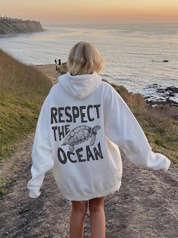Women's Slogan Graphic Print Drop Shoulder Hoodie with Kangaroo Pocket Design, Fashion Loose Fitting Pocket Hooded...