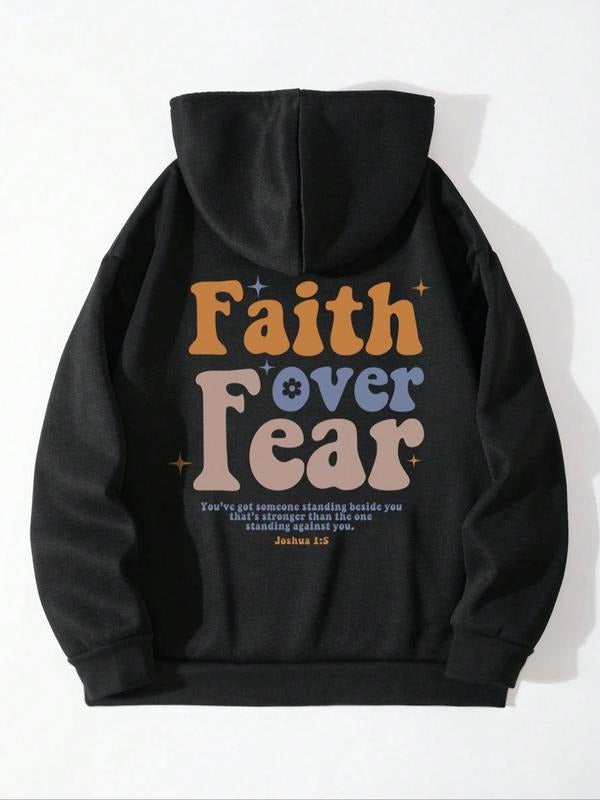 Women's Slogan Print Drop Shoulder Hoodie, Fashion Casual Drawstring Pocket Hooded Sweatshirt for Daily Holiday Outdoor...