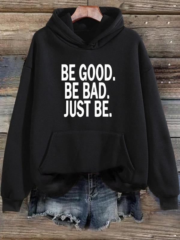 Women's Slogan Print Drop Shoulder Hoodie, Fashion Drawstring Kangaroo Pocket Hooded Sweatshirt, Ladies Clothes for Fall...