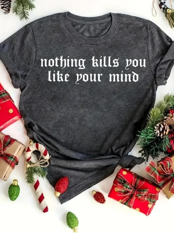 Women's Slogan Print Round Neck Tee, Casual Short Sleeve Crew Neck T-Shirt for Daily Holiday Vacation Outdoor Wear,...