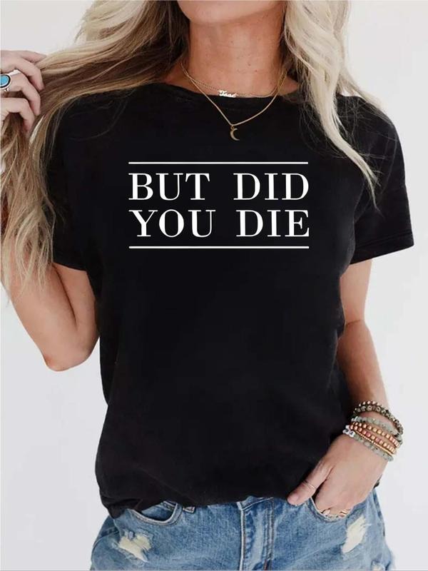 Women's Slogan Print Round Neck Tee, Casual Short Sleeve Crew Neck T-shirt for Summer, Fashion Women's Top for Daily Wear...