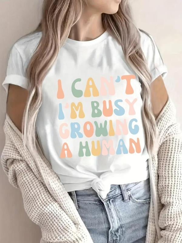 Women's Slogan Print Round Neck Tee, Fashion Casual Crew Neck T-Shirt for Daily Holiday Vacation Outdoor Wear, Ladies...