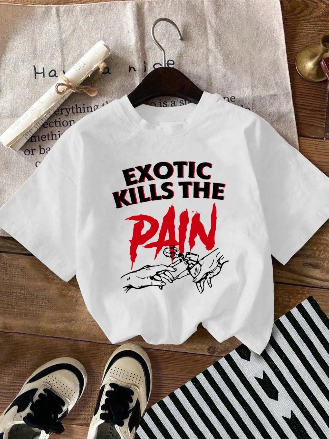 Women's Slogan Print Round Neck Tee, Fashion Casual Drop Shoulder Short Sleeve T-shirt for Daily Wear, Ladies Clothes for...