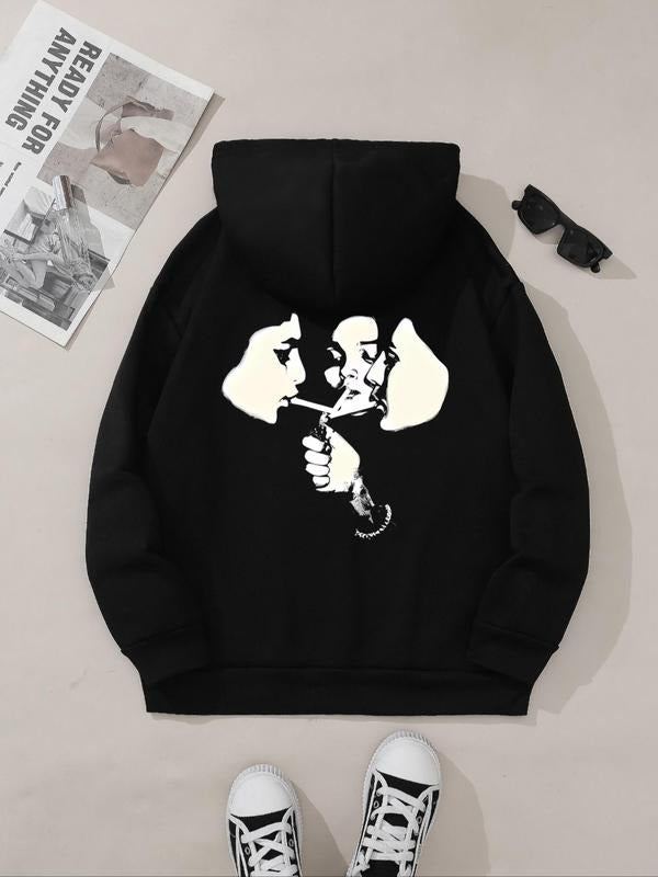 Women's Smoker  Print Drawstring Pocket Hoodie, Casual Long Sleeve Hooded Sweatshirt for Fall & Winter, Women's Clothes...