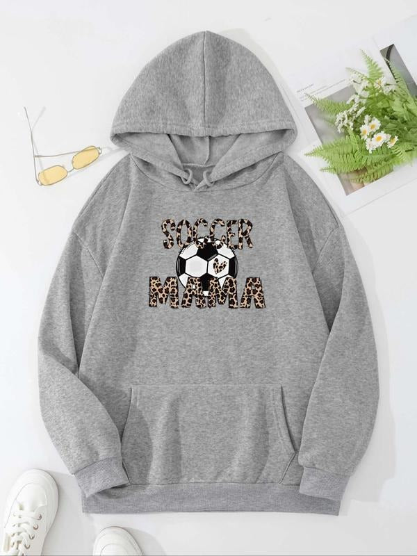 Women's Soccer Print Drop Shoulder Drawstring Hoodie, Fashion Casual Pocket Hooded Sweatshirt for Daily Holiday Outdoor...