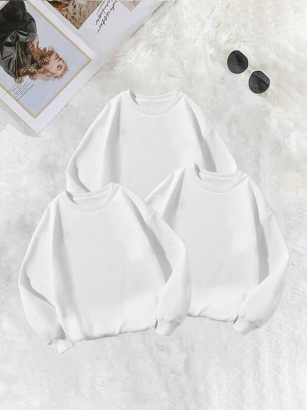 Women's Solid Color Drop Shoulder Sweatshirt, Casual Long Sleeve Round Neck Pullover for Fall & Winter,   Ladies' Clothes...