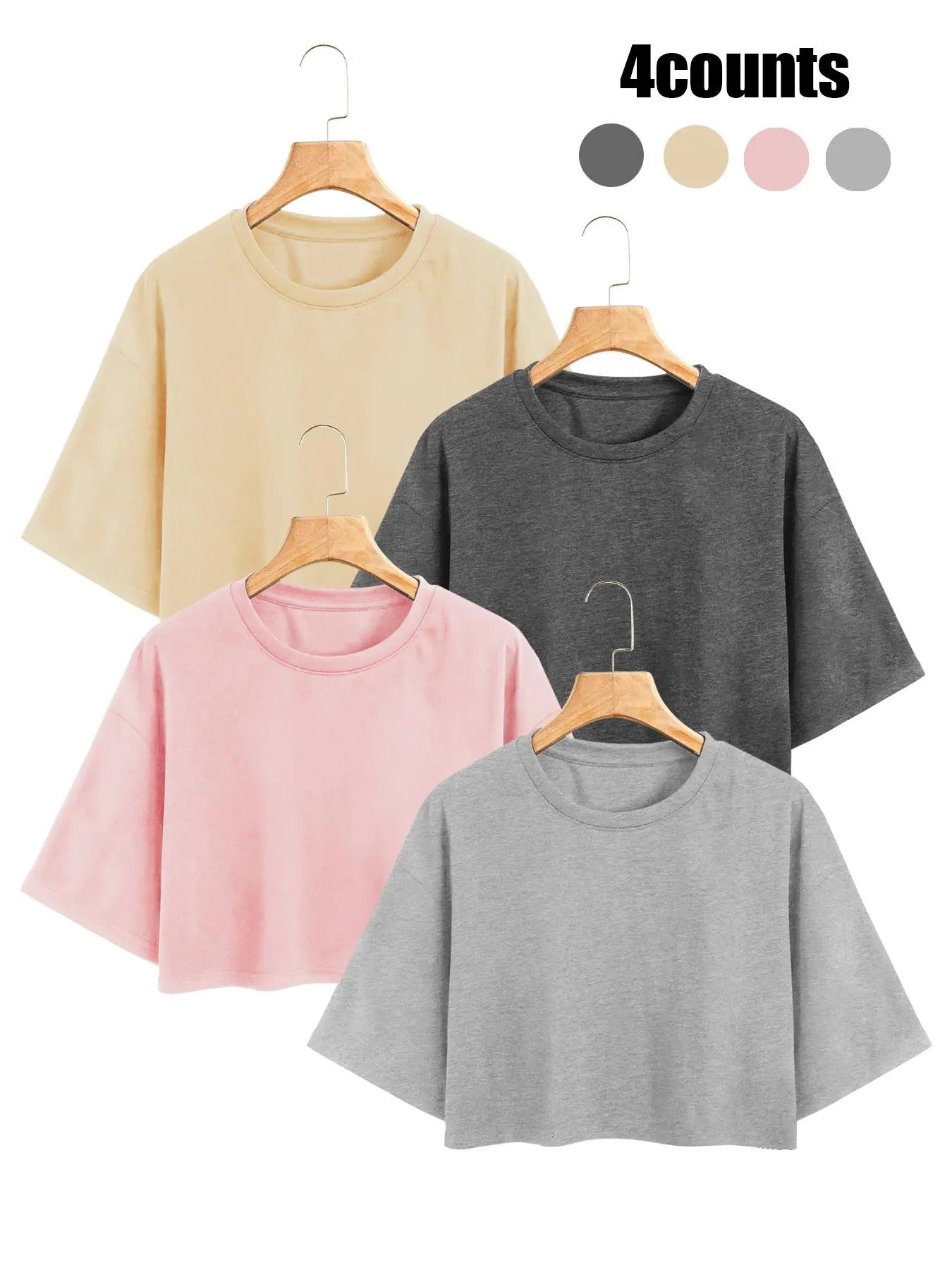 Women's Solid Color Round Neck Tops, Casual Short Sleeve Crew Neck T-shirt for Summer, Ladies Clothing for Daily Wear...