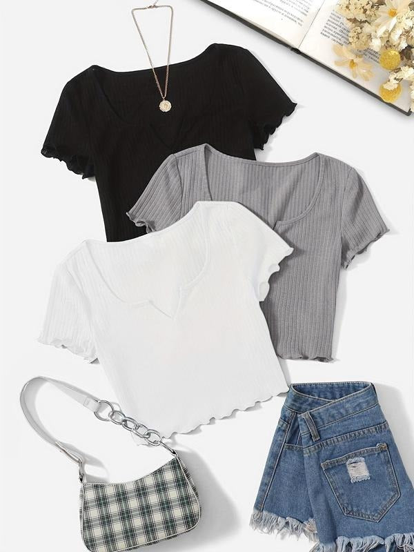 Women's Solid Color Tee, Casual Short Sleeve T-shirt for Summer, Ladies Clothes for Daily Wear, Top Hoodie, Sweatshirt