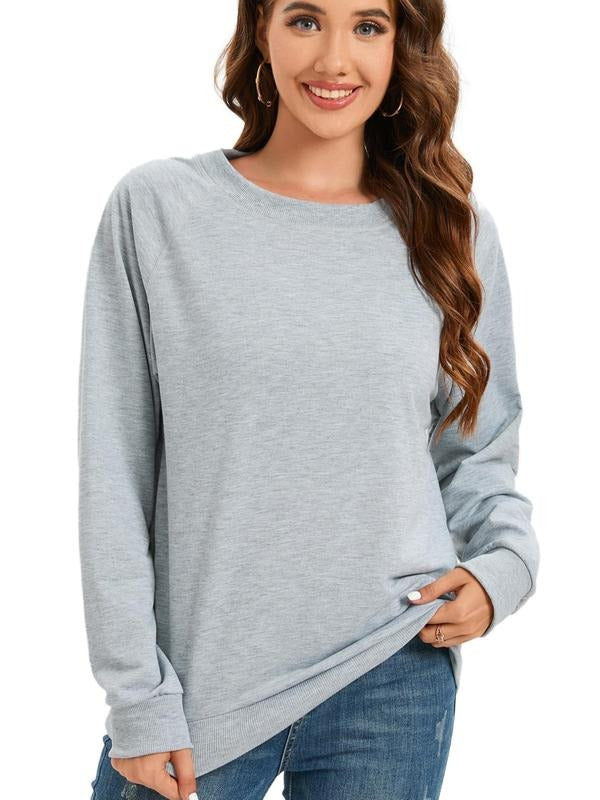 Women's Solid Long Sleeve Round Neck Sweatshirt, Casual Raglan Sleeve Crew Neck Pullover For Spring & Fall, Women's...