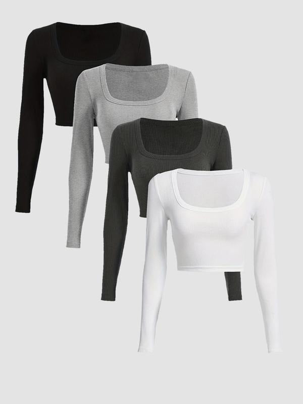 Women's Solid Long Sleeve Tee Basic, Casual T-shirt for Daily Wear, Ladies Clothes for All Seasons, Top Hoodie, Sweatshirt