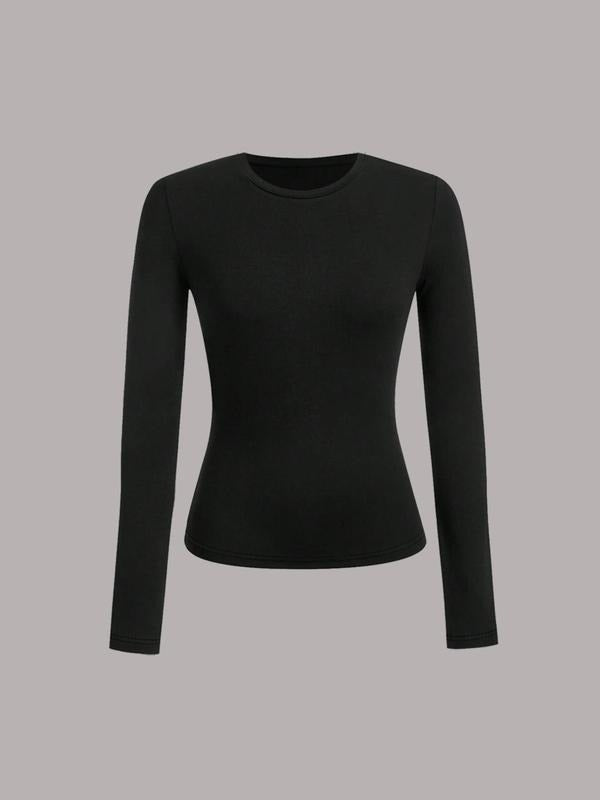 Women's Solid Long Sleeve Tee, Casual Comfy Tight-fitting T-shirt for Spring & Fall, Women's Top for Daily Wear Hoodie,...