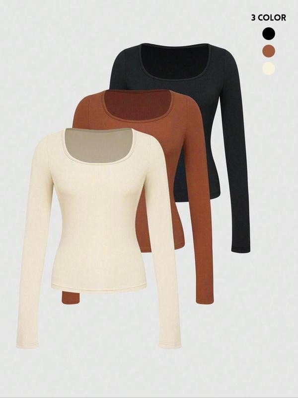 Women's Solid Long Sleeve Tee, Casual Scoop Neck T-Shirt for Summer, Ladies Clothes for Daily Wear Hoodie, Sweatshirt