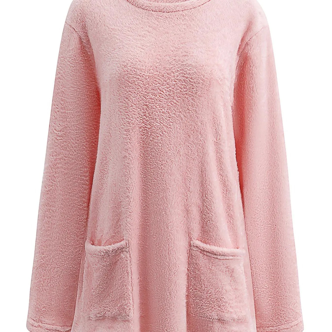 Women's Solid Pocket Plush Sweatshirt, Casual Long Sleeve Round Neck Pullover for Fall & Winter, Women's Clothes for...