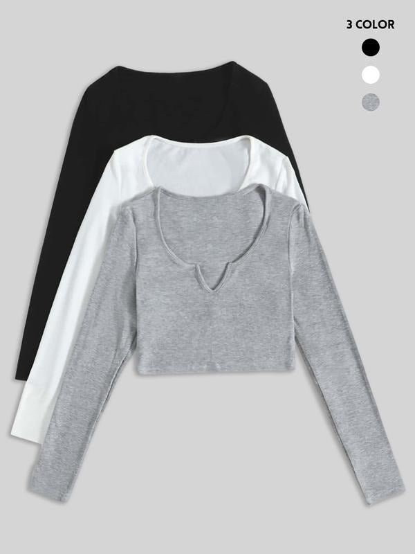 Women's Solid Ribbed Tee, Casual Long Sleeve T-shirt for Daily Wear, Ladies Clothes for All Seasons, Top style 03 Hoodie,...