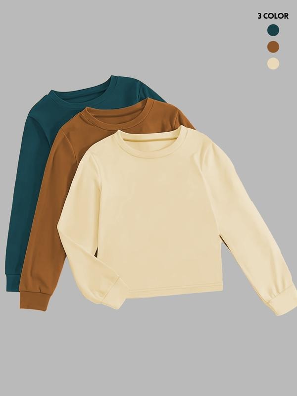 Women's Solid Ribbed Tee, Casual Long Sleeve T-shirt for Daily Wear, Ladies Clothes for All Seasons, Top Hoodie, Sweatshirt
