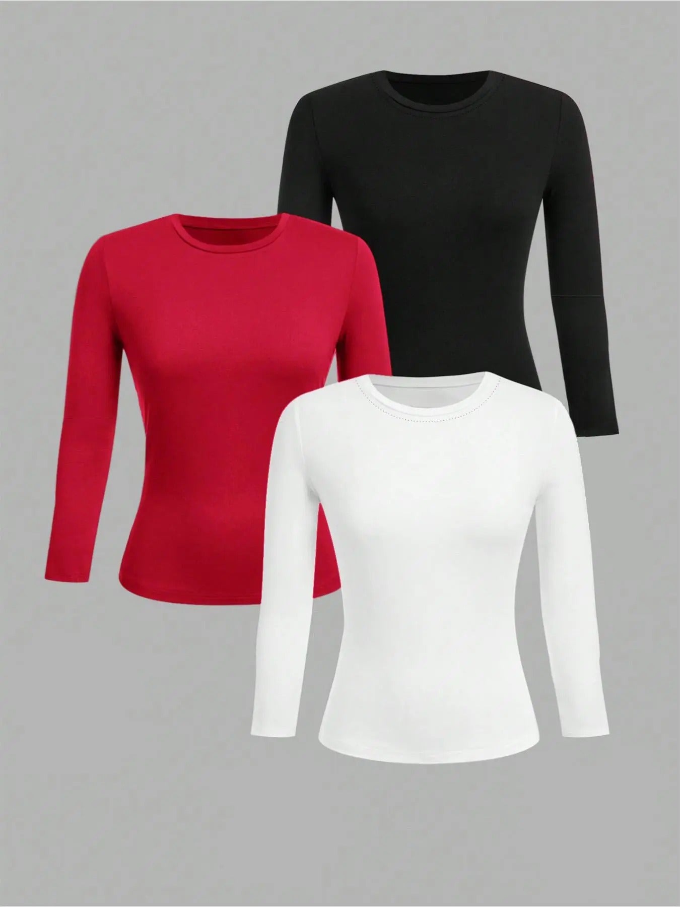 Women's Solid Round Neck Long Sleeve Tee, Casual Basic Crew Neck T-shirt for Spring, Women's Top for Daily Wear Hoodie,...