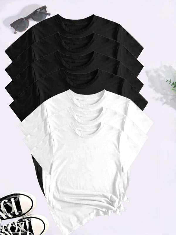 Women's Solid Round Neck Tee, Casual Short Sleeve Crew Neck T-Shirt for Summer, Fashion Women's Top for Daily Wear style...