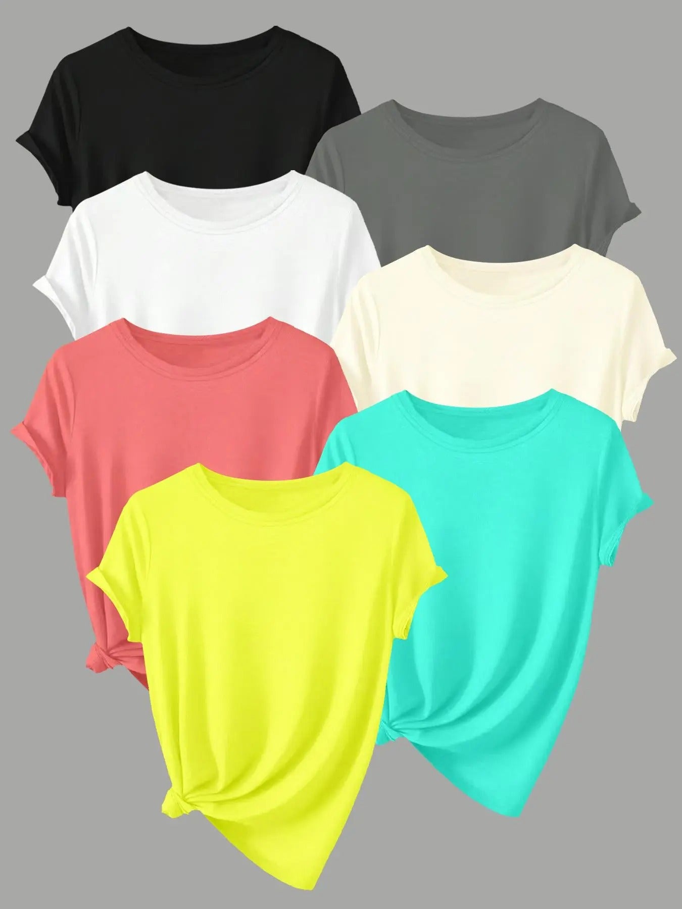 Women's Solid Round Neck Tee, Casual Short Sleeve Crew Neck T-shirt for Daily Wear, Ladies Clothes for Summerstyle{n002}2...