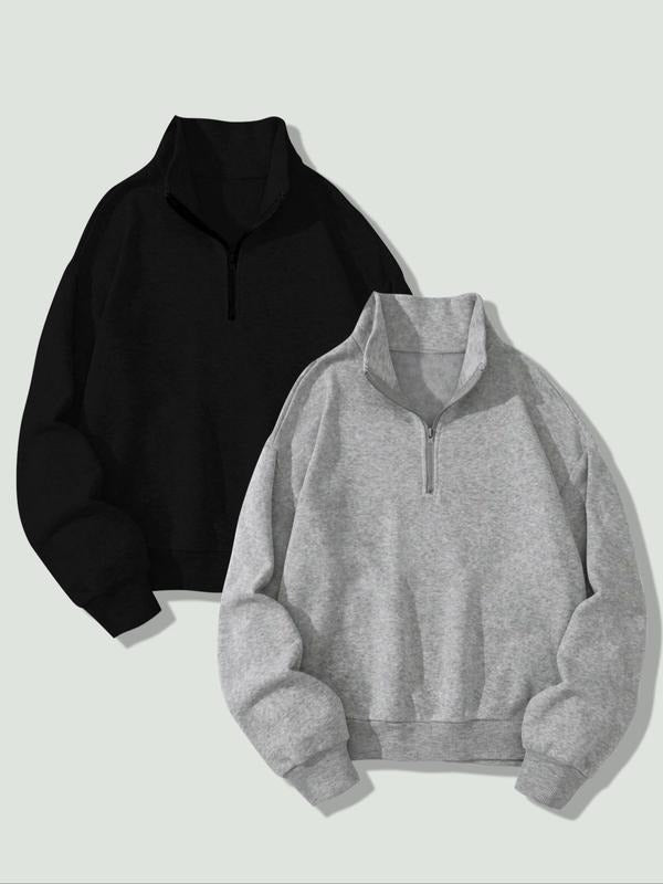 Solid Thermal Lined Casual Long Sleeve Fall & Winter Clothes Daily T-Shirts, Hoodie, Sweatshirt