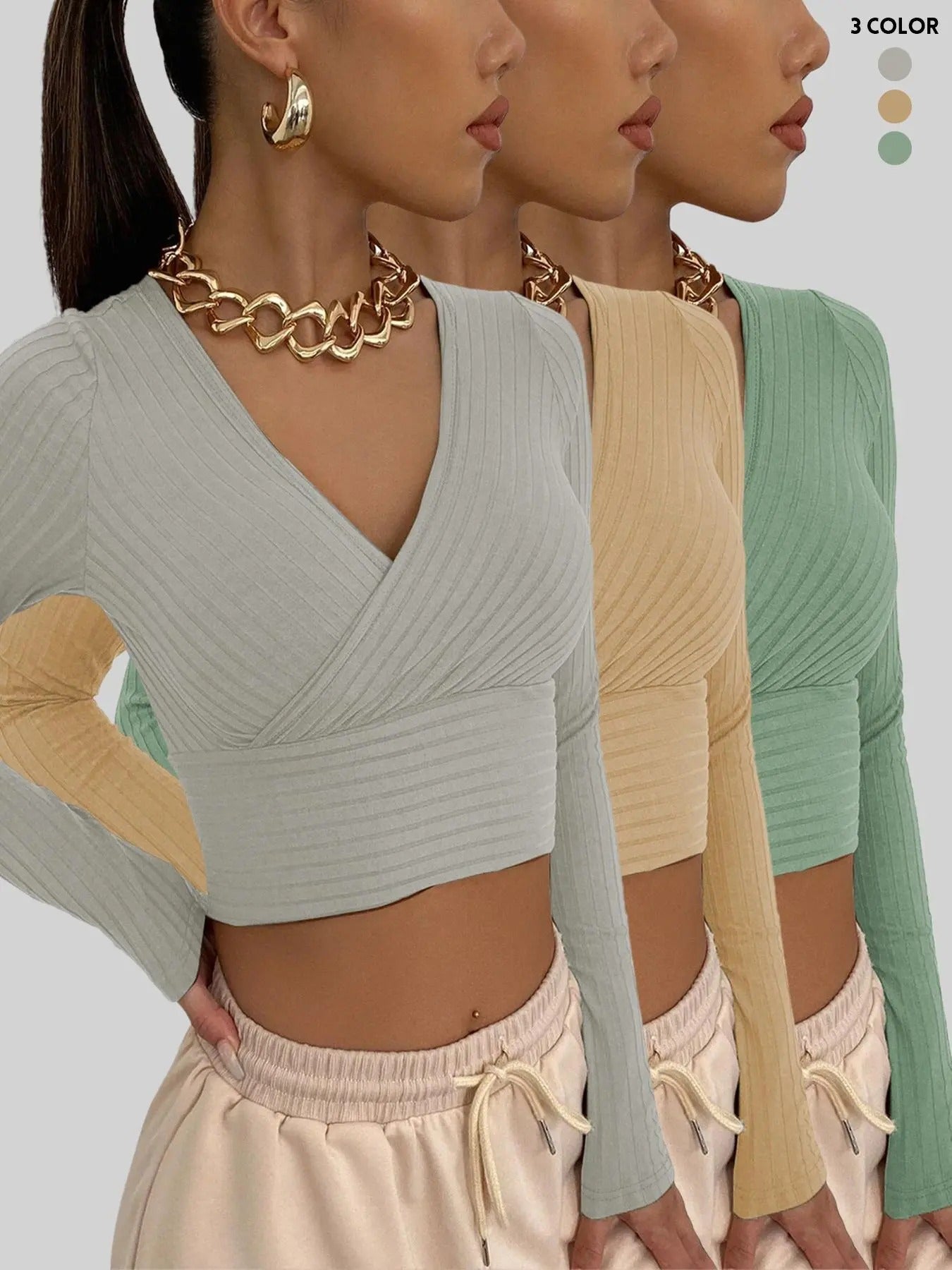 Women's Solid V Neck Long Sleeve Tee, Casual Basic T-shirt for Daily Wear, Ladies Clothes for All Seasons Hoodie, Sweatshirt