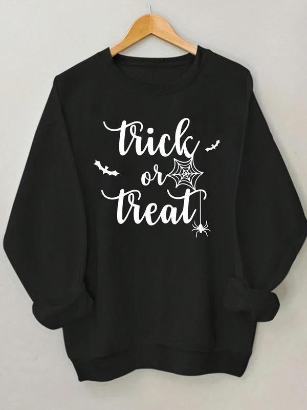 Women's Spider Web & Letter Print Drop Shoulder Sweatshirt, Casual Long Sleeve Round Neck Pullover for Fall & Winter,...