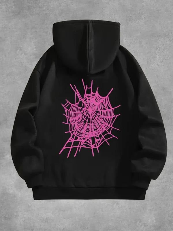 Women's Spider Web Print Drawstring Pocket Hoodie, Fashion Casual Hooded Sweatshirt for Daily Holiday Outdoor Wear, Women...