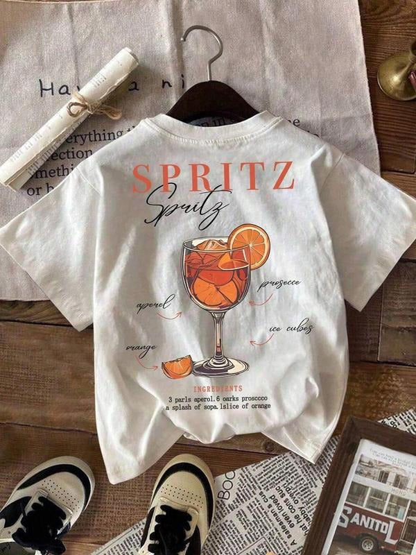 Women's Spirits Make Me Drink Graphic Round Neck Tee, Casual Short Sleeve T-shirt for Summer, Ladies Clothes for Daily...