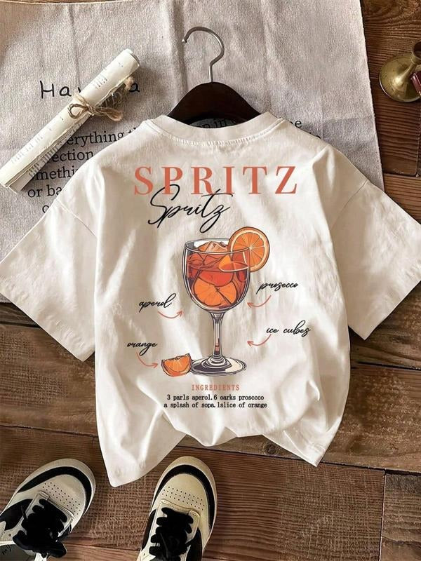 Women's Spirits Make Me Drink Graphic Round Neck Tee, Casual Short Sleeve T-shirt for Summer, Ladies Clothes for Daily...