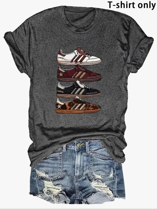 Women's Star & Striped Print Round Neck Tee, Fashion Casual Crew Neck T-shirt for Daily Holiday Vacation Outdoor Wear,...