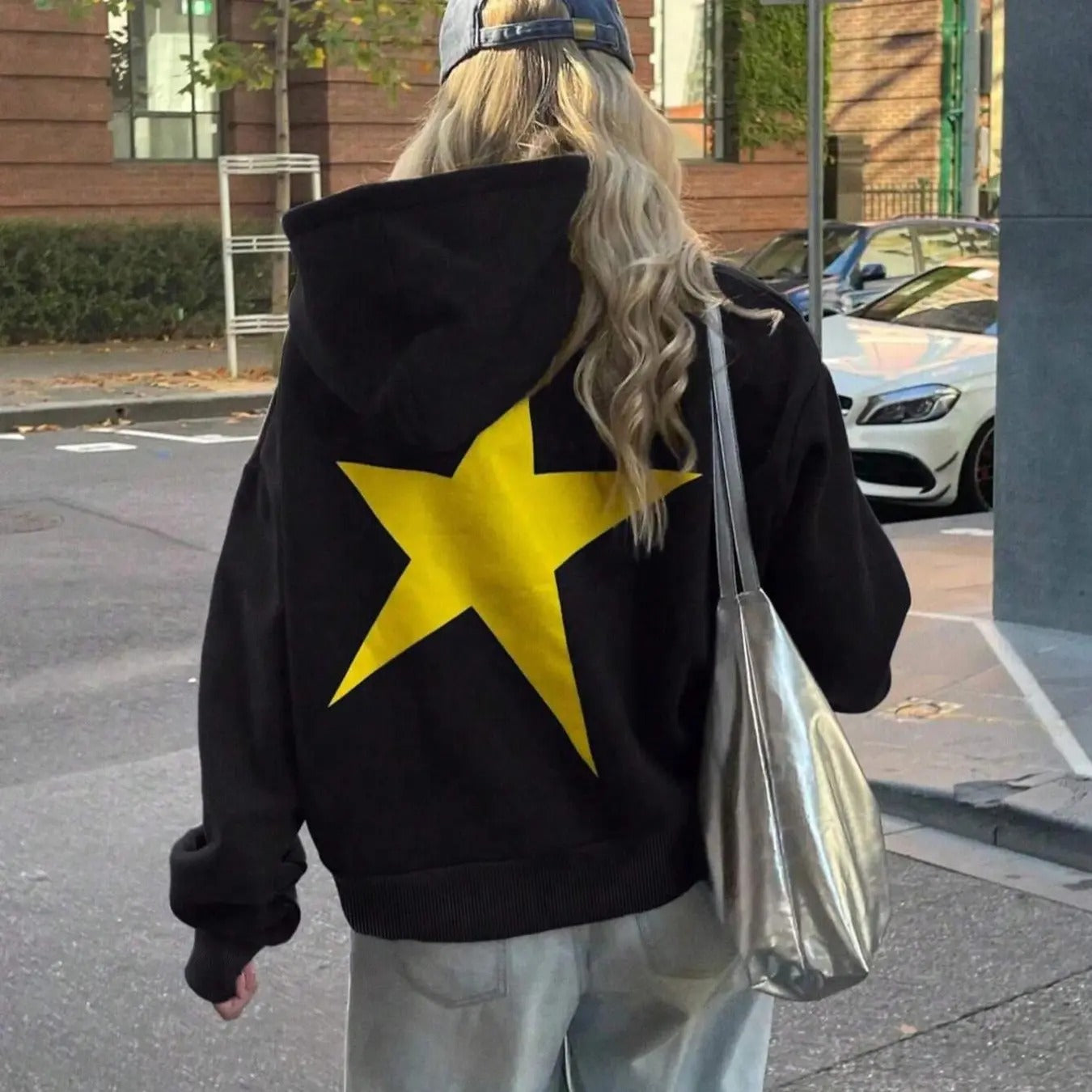 Women's Star Print Drop Shoulder Hoodie, Fashion Casual Drawstring Pocket Hooded Sweatshirt for Daily Holiday Outdoor...