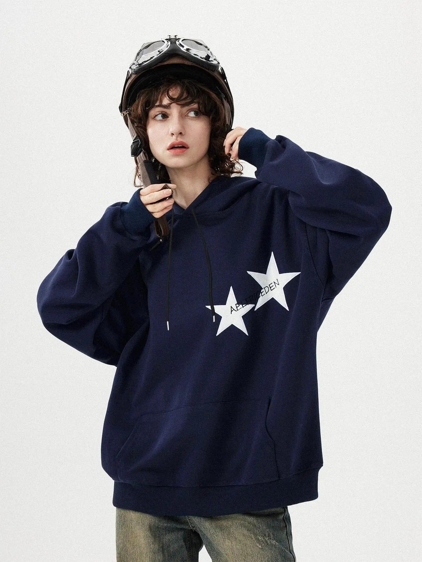 Women's Star Print Thermal Lined Hoodie, Casual Long Sleeve Hooded Sweatshirt for Fall & Winter, Women's Clothes for...
