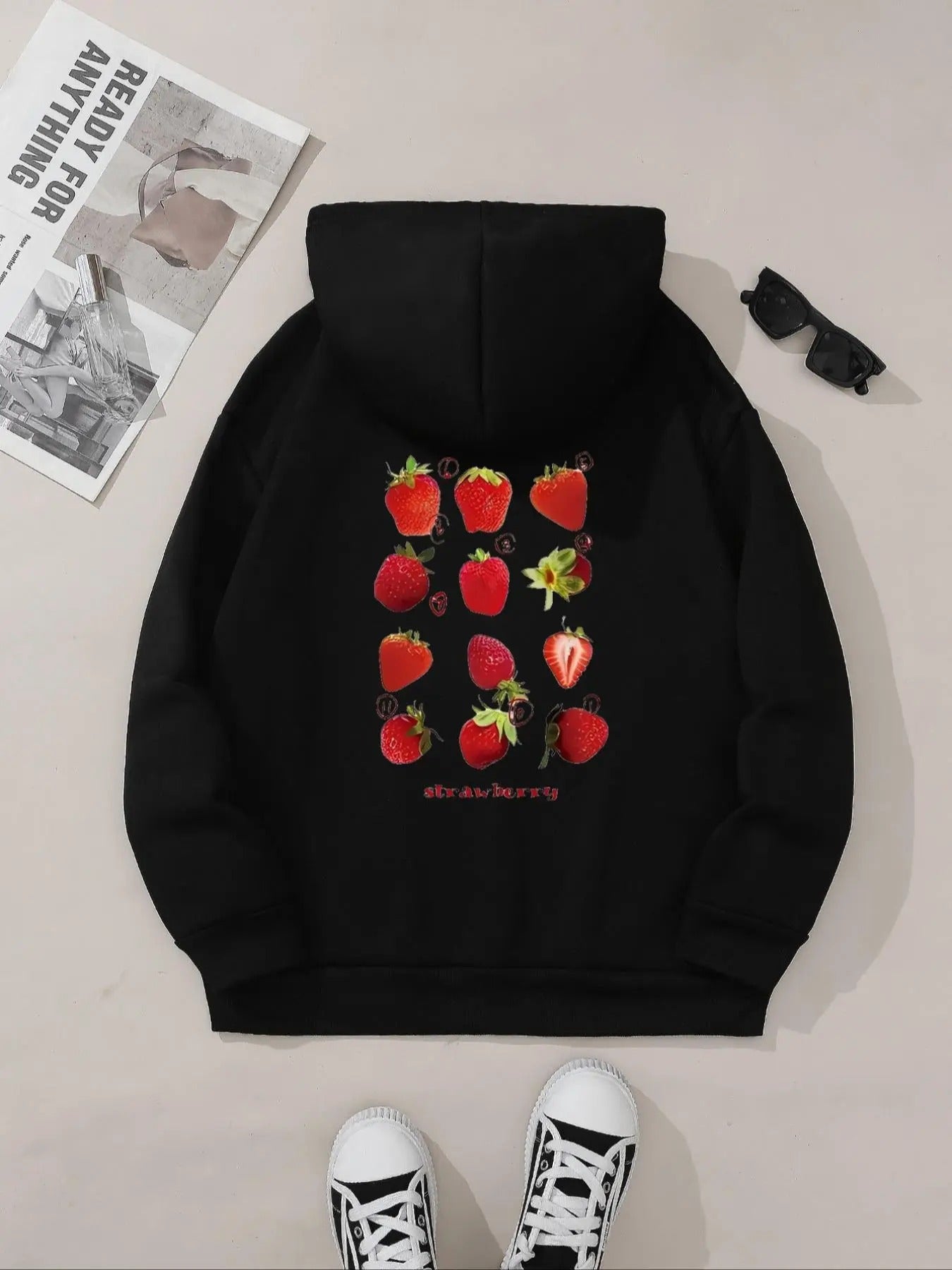 Women's Strawberry Print Hoodie, Fashion Casual Hooded Sweatshirt for Daily Holiday Outdoor Wear, Women Clothing for Fall...