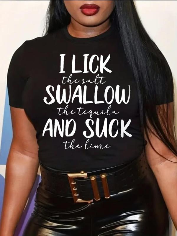 Women's Streetwear Letter Print Round Neck Tee, Casual Short Sleeve Crew Neck T-Shirt for Daily Wear, Ladies Top for All...