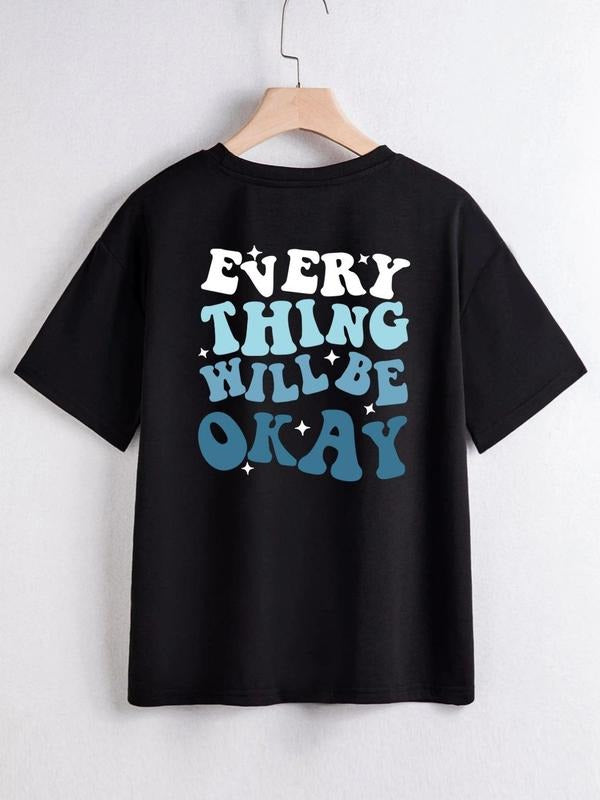 Streetwear Letter Print Short Sleeve Fitted Summer Clothes Lady Casual Comfort Round Neck Summer Top Daily Womenswear T-Shirts, Hoodie, Sweatshirt