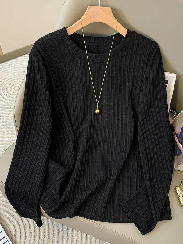 Women's Striped Long Sleeve Sweatshirt, Casual Round Neck Pullover for Fall & Winter, Women's Clothes for Daily Wear...